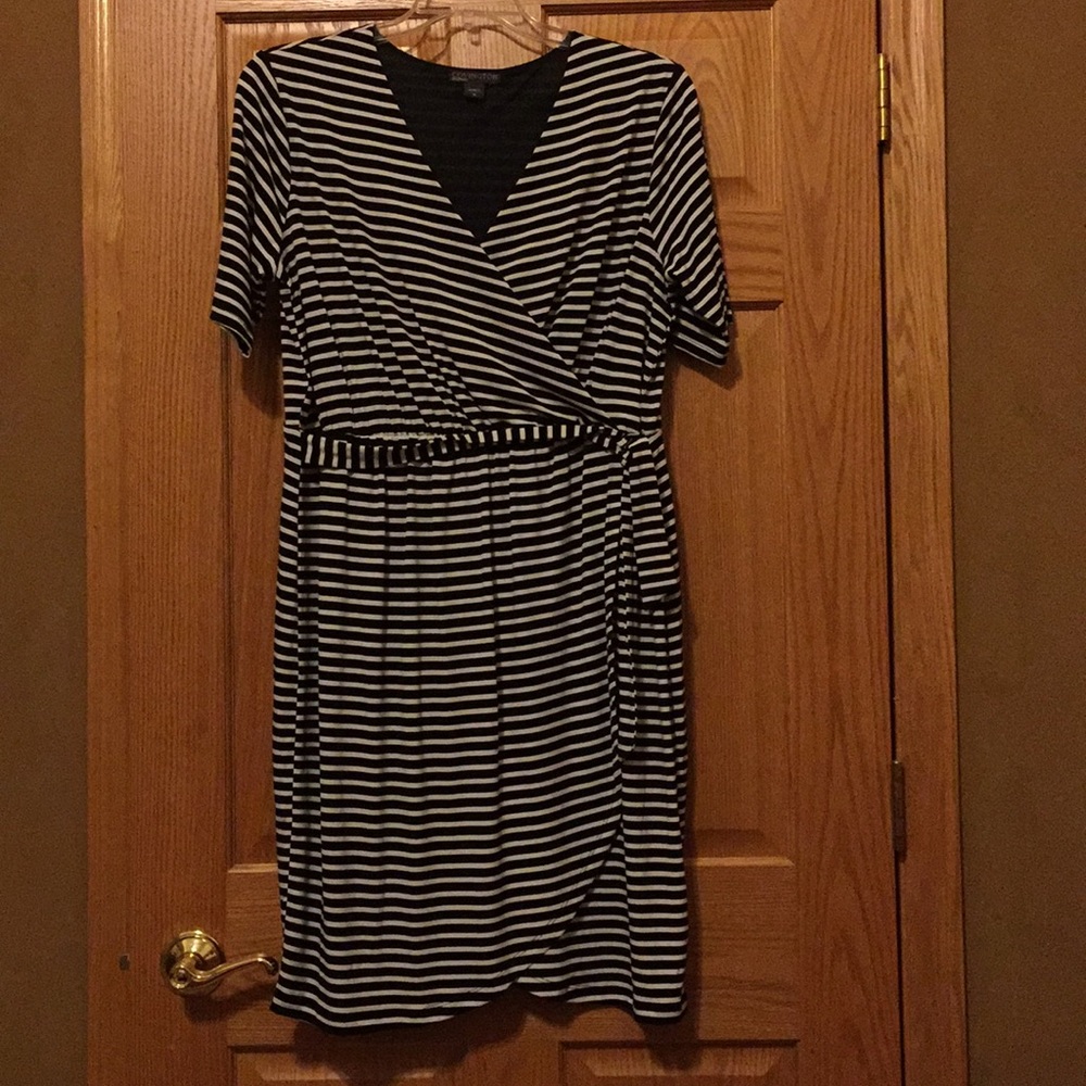 Faux wrap Covington striped dress 1X